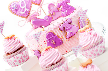 Image showing pink and violet girl\'s birthday cake