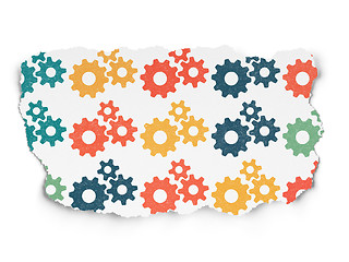 Image showing Marketing concept: Gears icons on Torn Paper background