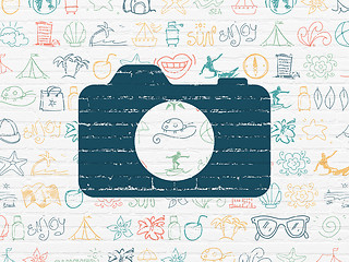 Image showing Vacation concept: Photo Camera on wall background