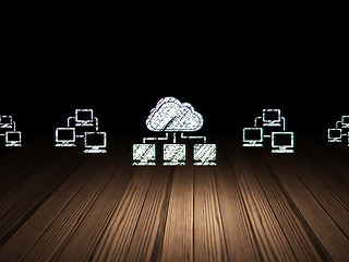 Image showing Cloud networking concept: cloud network icon in grunge dark room