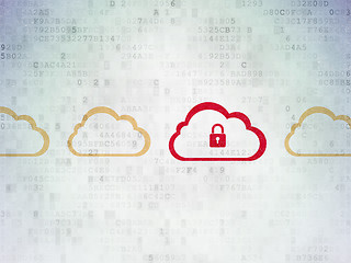 Image showing Cloud technology concept: cloud with padlock icon on Digital Paper background