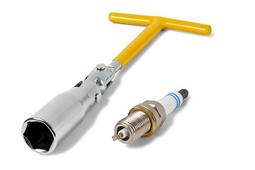 Image showing Spark plug and wrench