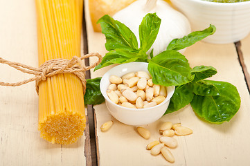 Image showing Italian traditional basil pesto pasta ingredients