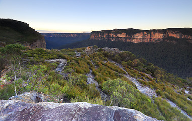 Image showing Blue Mountains looking into the \'Grose Valley and Blue Gum Fores