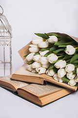 Image showing Bouquet of white tulips