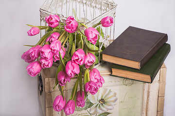 Image showing Bouquet of pink tulips