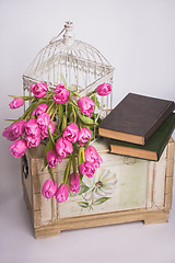 Image showing Bouquet of pink tulips