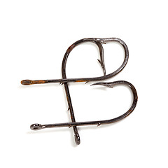 Image showing Letter B composed of old rusty fish hooks