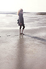 Image showing Holidaymaker goes for a walk in the Wadden Sea