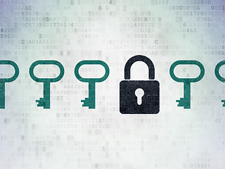 Image showing Protection concept: closed padlock icon on Digital Paper background