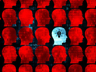 Image showing Finance concept: head with light bulb icon on Digital background