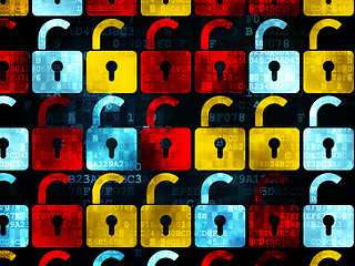 Image showing Information concept: Opened Padlock icons on Digital background