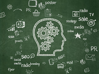 Image showing Advertising concept: Head With Gears on School Board background