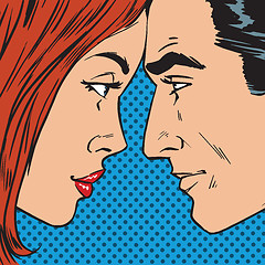 Image showing Man and woman looking at each other face pop art comics retro st