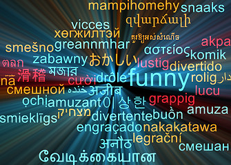 Image showing Funny multilanguage wordcloud background concept glowing