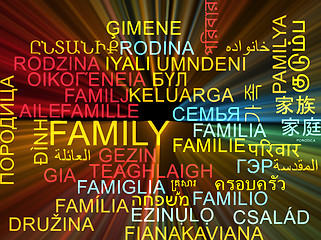 Image showing Family multilanguage wordcloud background concept glowing