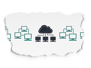 Image showing Cloud technology concept: cloud network icon on Torn Paper