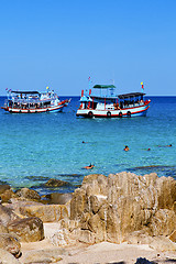 Image showing asia in the  kho tao bay isle     rocks   boat   thailand  and s