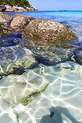 Image showing asia in the  kho tao bay isle white  beach    rocks   china sea 