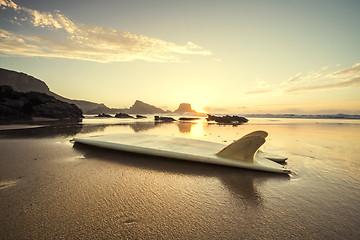 Image showing Surfboard Sunset