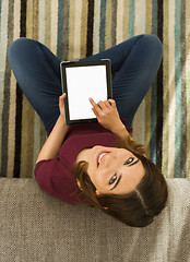 Image showing Woman using a digital tablet