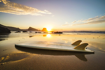 Image showing Surfboard Sunset