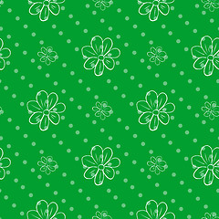 Image showing seamless wallpaper. green polka dot background with a flowers