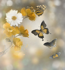 Image showing Flowers And Butterflies Watercolor