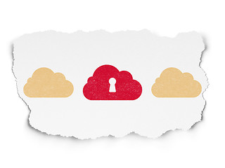 Image showing Cloud technology concept: cloud with keyhole icon on Torn Paper background