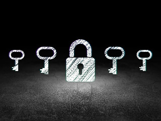 Image showing Privacy concept: closed padlock icon in grunge dark room