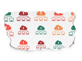 Image showing Cloud computing concept: Cloud Network icons on Torn Paper background