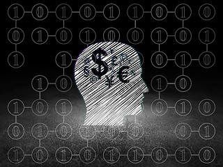 Image showing Finance concept: Head With Finance Symbol in grunge dark room