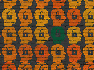 Image showing Safety concept: head with padlock icon on wall background