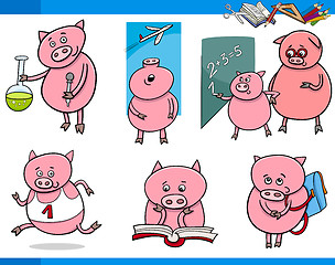 Image showing piglet character student cartoon set