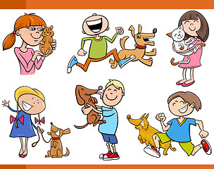 Image showing kids with pets cartoon set
