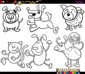 Image showing dogs set cartoon coloring page