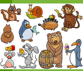 Image showing animals and food cartoon set