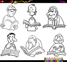 Image showing readers set cartoon coloring page