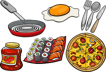 Image showing kitchen and food objects cartoon set