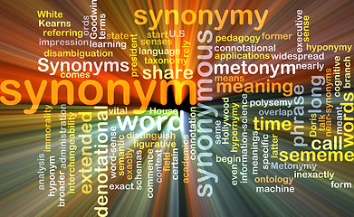Image showing Synonym wordcloud concept illustration glowing