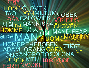 Image showing Man multilanguage wordcloud background concept glowing