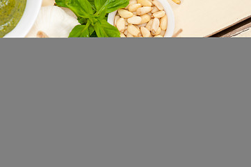 Image showing Italian traditional basil pesto pasta ingredients