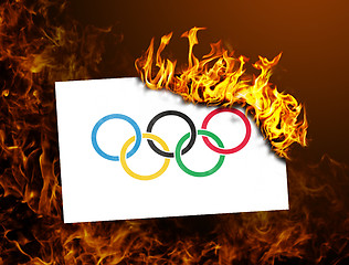 Image showing Flag burning - Olympic rings