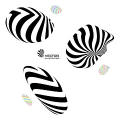 Image showing A set of different 3d striped geometric figures. 