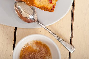 Image showing plum cake and espresso coffee 