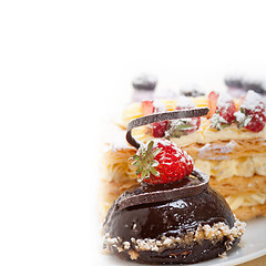 Image showing selection of fresh cream cake dessert plate 