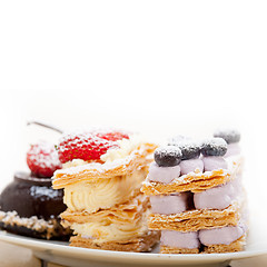 Image showing selection of fresh cream cake dessert plate 