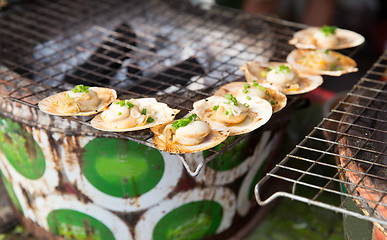 Image showing oysters or seafood grill at asian street market