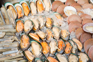 Image showing oysters or seafood on ice at asian street market