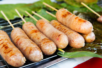 Image showing grilled sausages at street market